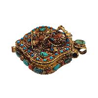 [silver] Tibetan Ghau Box With [manjushree], [gold Plated] And [stone Setting]
