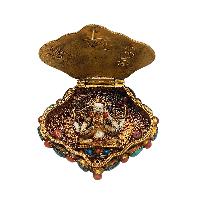 [silver] Tibetan Ghau Box With [manjushree], [gold Plated] And [stone Setting]