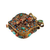 [silver] Tibetan Ghau Box With [manjushree], [gold Plated] And [stone Setting]
