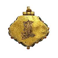 [silver] Tibetan Ghau Box With [manjushree], [gold Plated] And [stone Setting]