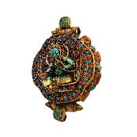 [silver] Tibetan Ghau Box With [white Tara], [gold Plated] And [stone Setting]