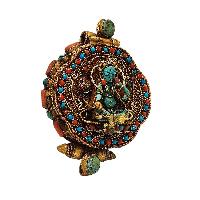 [silver] Tibetan Ghau Box With [white Tara], [gold Plated] And [stone Setting]