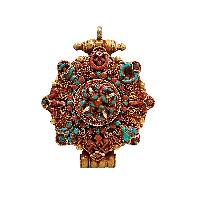 [silver] Tibetan Ghau Box With [ashtamangala], [gold Plated] And [stone Setting]