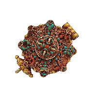 [silver] Tibetan Ghau Box With [ashtamangala], [gold Plated] And [stone Setting]