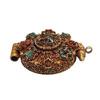 [silver] Tibetan Ghau Box With [ashtamangala], [gold Plated] And [stone Setting]