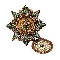 [silver] Tibetan Ghau Box With [mandala], [gold Plated] And [stone Setting]
