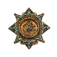 [silver] Tibetan Ghau Box With [mandala], [gold Plated] And [stone Setting]