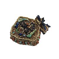[silver] Tibetan Ghau Box With [cheppu], [gold Plated] And [stone Setting]