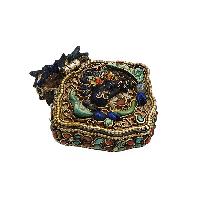 [silver] Tibetan Ghau Box With [cheppu], [gold Plated] And [stone Setting]