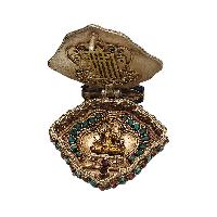 [silver] Tibetan Ghau Box With [cheppu], [gold Plated] And [stone Setting]