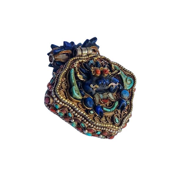 [silver] Tibetan Ghau Box With [guru], [gold Plated] And [stone Setting]