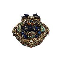 [silver] Tibetan Ghau Box With [guru], [gold Plated] And [stone Setting]