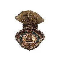 [silver] Tibetan Ghau Box With [guru], [gold Plated] And [stone Setting]