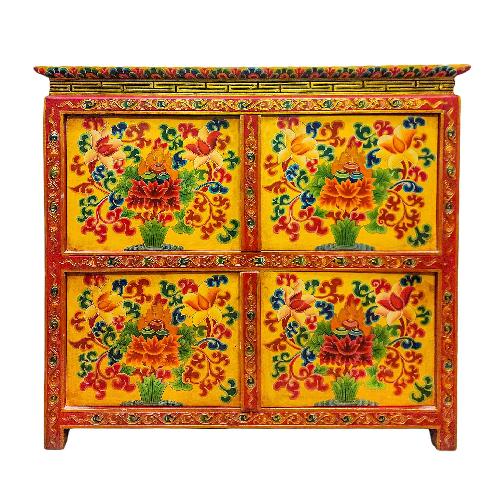 Tibetan Buddhist Cabinet With Buddha, Fourdoors, [painted]