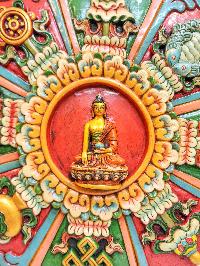 Wooden Wall Hanging, With Ashtamangala And Shakyamuni Buddha, [painted], Hand Carved