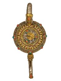 Tibetan Tea And Water Offering Vessel Water Pot Silver And Gold, [antique Finishing] And [stone Setting]