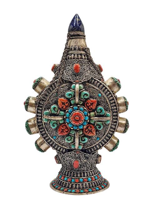 Tibetan Silver Snuff Bottle, [antique Finishing] And [stone Setting]
