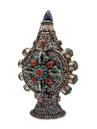 Tibetan Silver Snuff Bottle, [antique Finishing] And [stone Setting]