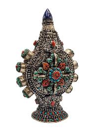 Tibetan Silver Snuff Bottle, [antique Finishing] And [stone Setting]