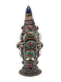 Tibetan Silver Snuff Bottle, [antique Finishing] And [stone Setting]