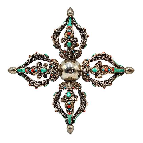 Double Dorje [vajra] Of Silver And Stone Setting