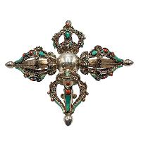 Double Dorje [vajra] Of Silver And Stone Setting