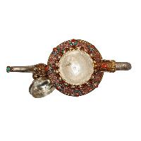 Tibetan Tea And Water Offering Vessel Water Pot, [antique Finishing] And [stone Setting]