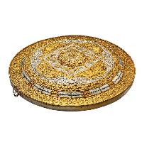 Buddhist Copper Wall Hanging, Tibetan Calendar With Mandala Design Silver And Gold Plated