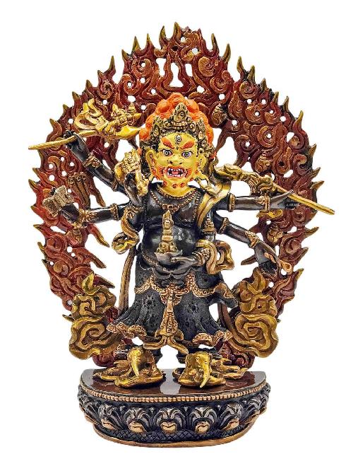 [white Mahakala], Buddhist Handmade Statue, [chocolate Oxidized], [face Painted] And [high Quality]