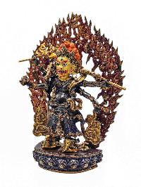 [white Mahakala], Buddhist Handmade Statue, [chocolate Oxidized], [face Painted] And [high Quality]