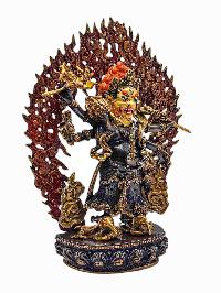 [white Mahakala], Buddhist Handmade Statue, [chocolate Oxidized], [face Painted] And [high Quality]
