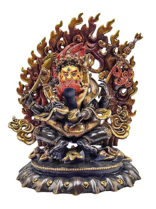 [black Mahakala], Buddhist Handmade Statue, [chocolate Oxidized], [face Painted] And [high Quality]