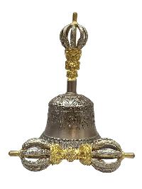 9-point Pure Bronze Bell And Vajra [dorje] Set - White Metal And Brass Mix Top Handle, Elegant And Durable Design