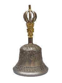 9-point Pure Bronze Bell And Vajra [dorje] Set - White Metal And Brass Mix Top Handle, Elegant And Durable Design