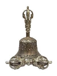 Pure Bronze Bell And Vajra [dorje] Set - White Metal Top Handle, Elegant And Durable Design