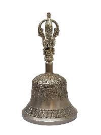 Pure Bronze Bell And Vajra [dorje] Set - White Metal Top Handle, Elegant And Durable Design