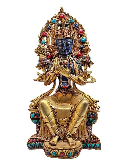Lapis Maitreya Statue With [metal - Stone Craft] - Partly Gold Plated