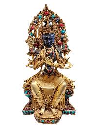 Lapis Maitreya Statue With [metal - Stone Craft] - Partly Gold Plated
