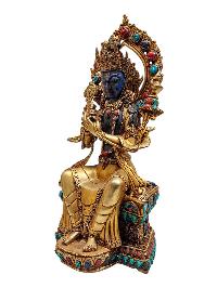 Lapis Maitreya Statue With [metal - Stone Craft] - Partly Gold Plated
