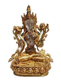 Crystal White Tara Statue With [metal - Stone Craft] - Partly Gold Plated