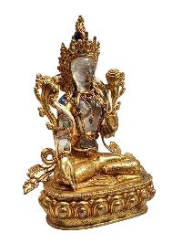 Crystal White Tara Statue With [metal - Stone Craft] - Partly Gold Plated