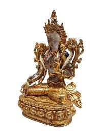 Crystal White Tara Statue With [metal - Stone Craft] - Partly Gold Plated
