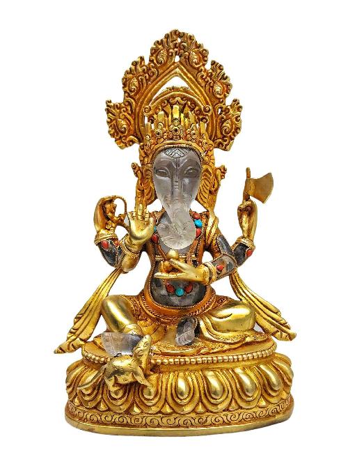 Crystal Ganesha Statue With [metal - Stone Craft] - Partly Gold Plated