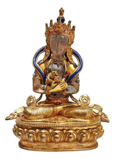 Crystal Vajrasattva Statue With [metal - Stone Craft] - Partly Gold Plated