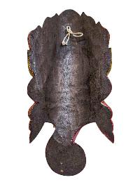 [ganesh], Handmade Wooden Mask, Wall Hanging, [painted Red], Poplar Wood