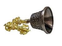 Bell And Vajra [dorje] Set With Brocade Cover - Radiant Golden Yellow Shine And “om Mani Padme Hum” Mantra Design