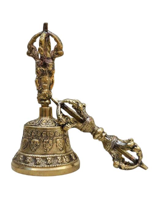 Tiny Brass Alloy Bell And Vajra Set - Locally Made, Budget-friendly Ritual Essential
