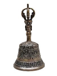 Antique-finish Bell And Vajra Set With Brocade Cover - High-quality Ritual Artifact
