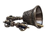 Antique-finish Bell And Vajra Set With Brocade Cover - High-quality Ritual Artifact