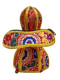 Antique-finish Bell And Vajra Set With Brocade Cover - High-quality Ritual Artifact
